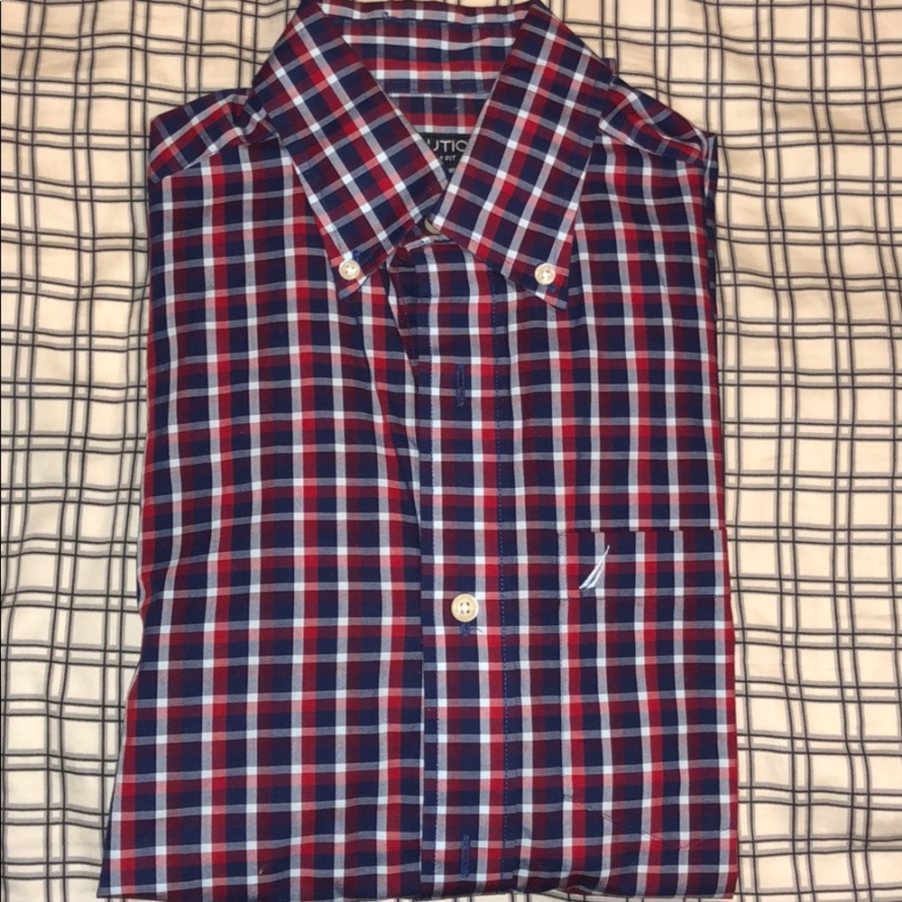 Nautica Red White and Blue Button Up Dress Shirt